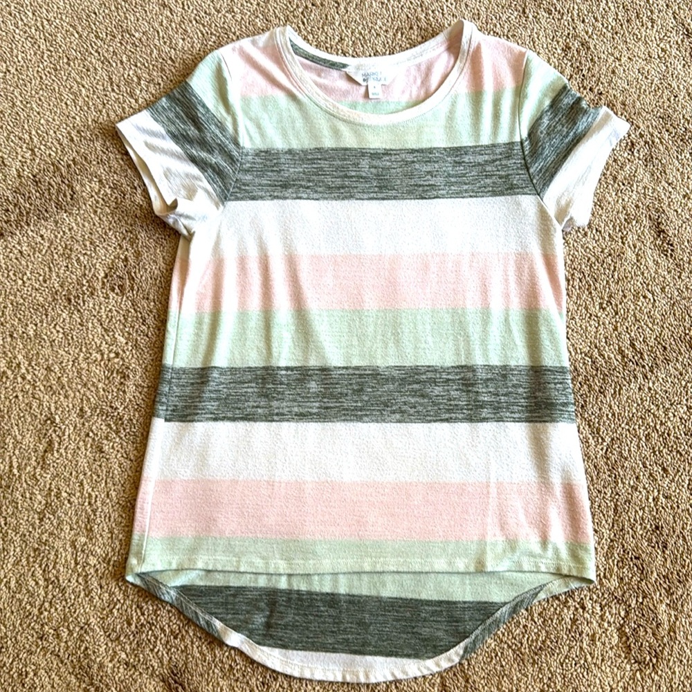 Market & Spruce Pink & Green Striped Knit Short Sleeve Top